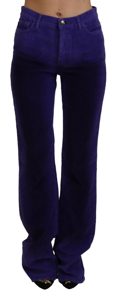 Just Cavalli Purple Cotton Corduroy Women Trousers
