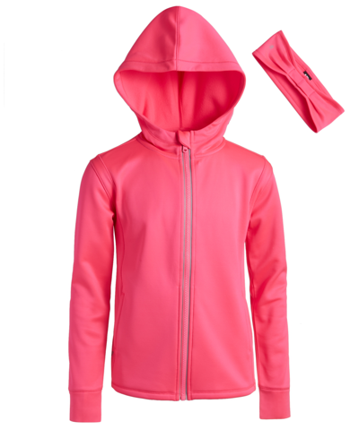 Id Ideology Big Girls Solid Brush-back Long-sleeve Jacket & Headband, Created For Macy's In Molten Pink