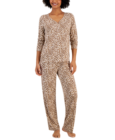 Charter Club Women's Long Sleeve Soft Knit Packaged Pajama Set, Created For Macy's In Leopard Alm Pch