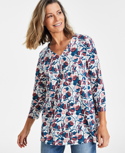 Style & Co Women's Cotton V-neck 3/4-sleeve Top, Created For Macy's In Meadow Shitake