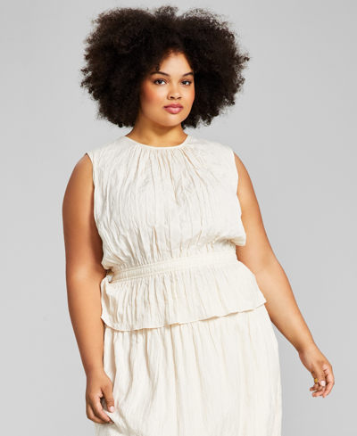 And Now This Trendy Plus Size Scoop-neck Fit & Flare Top In Bone