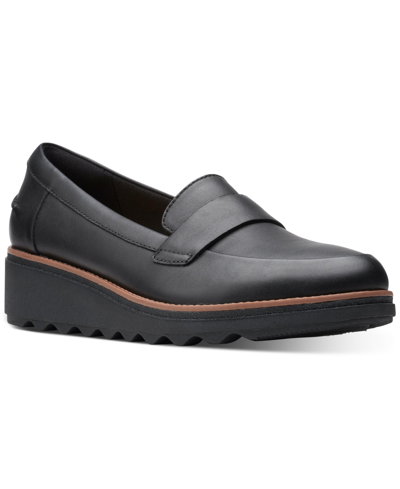 Clarks Women's Sharon Gracie Slip-on Loafer Flats In Black Leather