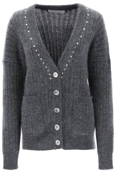 Alessandra Rich Embellished Wool-blend Cardigan In Grey