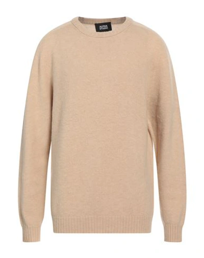 Alpha Studio Man Sweater Sand Size 46 Geelong Wool In Beige