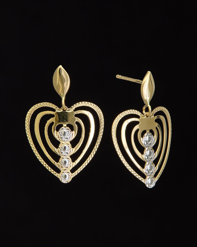 Italian Gold 14k Italian Two-tone Gold Layered Heart Dangle Earrings