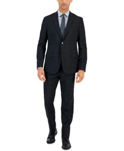A X Armani Exchange Armani Exchange Mens Slim Fit Black Windowpane Wool Suit
