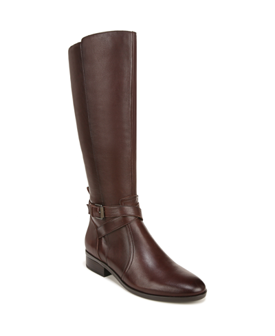 Naturalizer Rena Wide Calf Riding Boots In Brown Leather