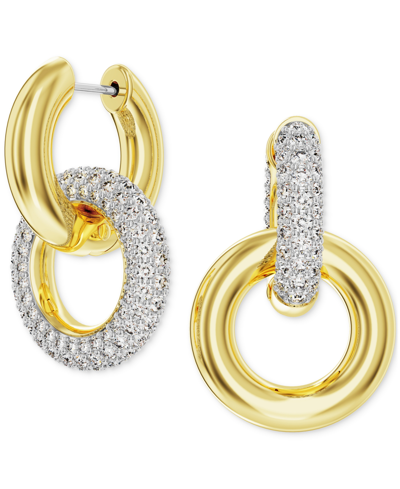 Swarovski Rhodium-plated Pave Interlocking Loop Charm Mismatch Hoop Earrings In Gold