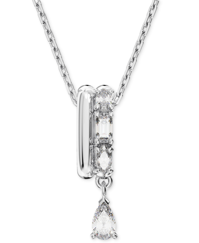 Swarovski Rhodium-plated Mixed Crystal Double Ring Pendant Necklace, 15" + 2" Extender In Silver
