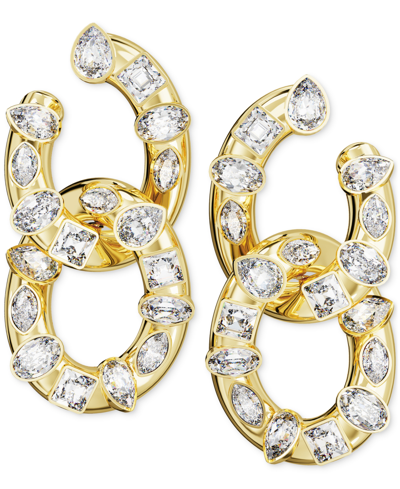 Swarovski Gold-tone Crystal Bezel Interlocking Hoop Drop Earrings