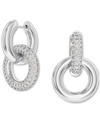 Swarovski Rhodium-plated Pave Interlocking Loop Charm Mismatch Hoop Earrings In Silver