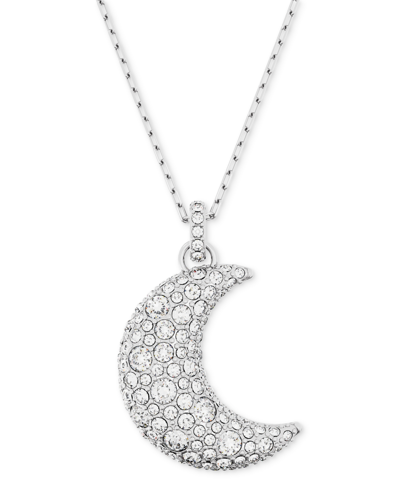 Swarovski Rhodium-plated Pave Moon Pendant Necklace, 15-3/4" + 2-3/4" In Silver