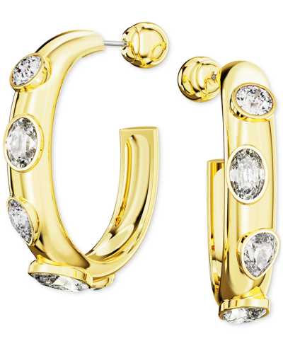 Swarovski Gold-tone Crystal Bezel Medium Hoop Earrings, 1.4"