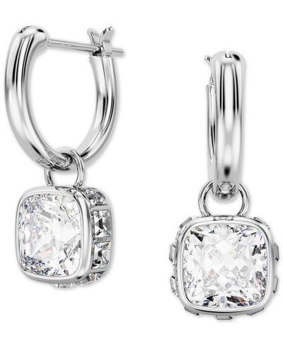 Swarovski Silver-tone Zirconia & Crystal Square Dangle Hoop Earrings