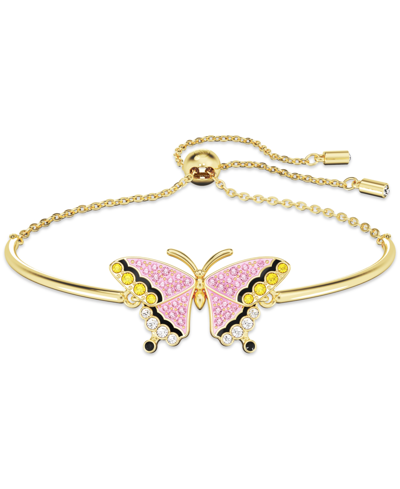 Swarovski Gold-tone Multicolor Pave Butterfly Slider Bracelet In Multicolored