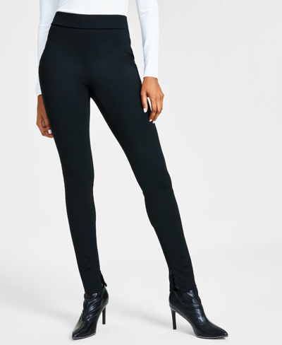 Bar Iii Women's Ponte-knit Side-zip Leggings, Regular & Petite, Created For Macy's In Deep Black