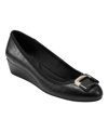 Bandolino Tad Buckle Wedge Flat In Black Smooth - Faux Leather