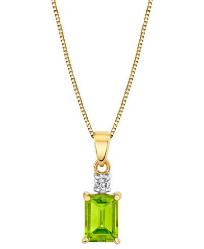 Macy's Peridot (1 Ct. T.w.) & Diamond (1/20 Ct. T.w.) 18" Pendant Necklace In 14k Gold