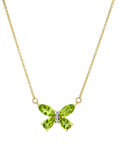 Macy's Peridot (2 Ct. T.w.) & Diamond Accent Butterfly 18" Pendant Necklace In 14k Gold