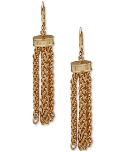 Anne Klein Gold-tone Woven Link Tassel Drop Earrings