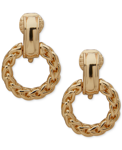 Anne Klein Women's Gold-tone Frozen Chain Doorknocker Comfort Clip Earrings