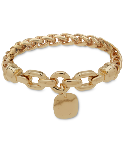 Anne Klein Women's Gold-tone Link Tag Charm Stretch Bracelet