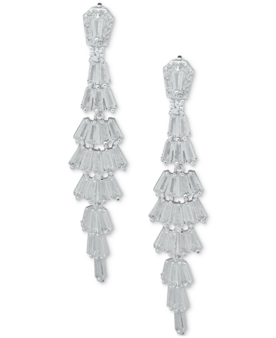 Anne Klein Silver-tone Crystal Baguette Linear Drop Earrings