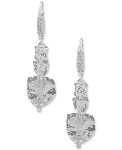 Anne Klein Silver-tone Cubic Zirconia Heart Drop Earrings In Crystal