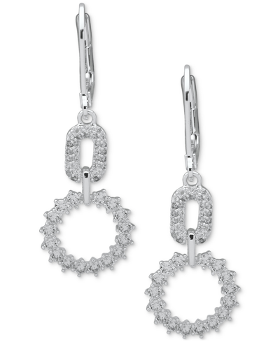 Anne Klein Silver-tone Crystal Pave Square & Circle Leverback Drop Earrings