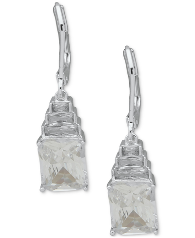 Anne Klein Silver-tone Stone Leverback Drop Earrings In Crystal