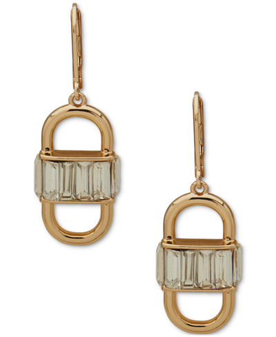 Anne Klein Gold-tone Stone Baguette Openwork Oval Drop Earrings In Crystal