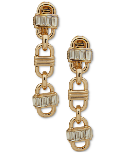 Anne Klein Women's Gold-tone Crystal Baguette Linear Clip Earrings