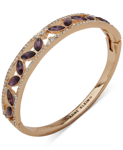 Anne Klein Women's Boxed Gold-tone Crystal Hinge Bangle Bracelet In Purple