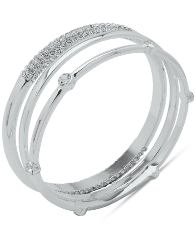 Anne Klein Women's Boxed Silver-tone Crystal Trio Bangle Bracelet