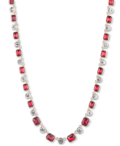 Anne Klein Gold-tone Siam Crystal Collar Necklace, 16" + 3" Extender In Red