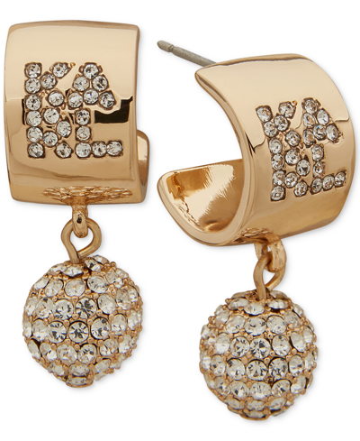 Karl Lagerfeld Women's Gold-tone Crystal Karl Ball Drop Earrings In White