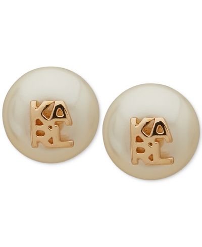 Karl Lagerfeld Women's Imitation-pearl Logo Stud Earrings In White
