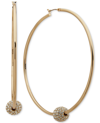 Karl Lagerfeld Women's Gold-tone Crystal Ball Hoop Earrings, 2-1/2" In White