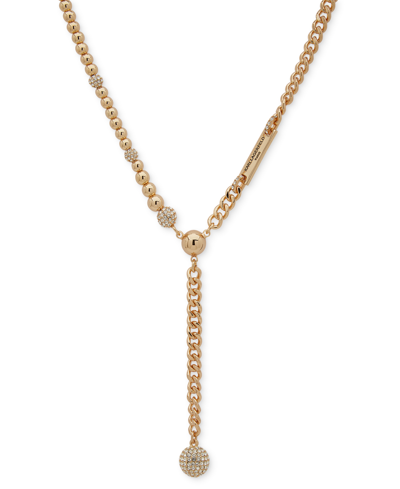 Karl Lagerfeld Women's Gold-tone Lariat Necklace, 18"+ 3" Extender In White