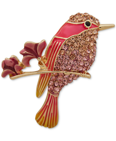 Anne Klein Gold-tone Crystal & Epoxy Bird Pin In Multi