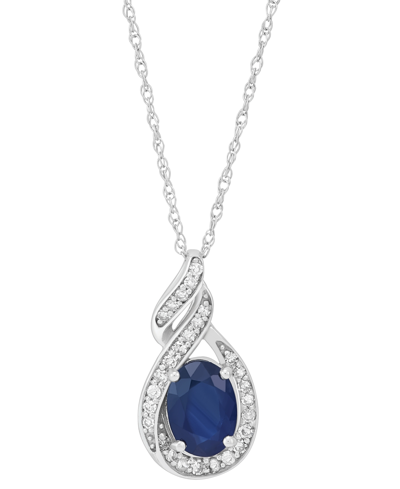 Macy's Sapphire (1 Ct. T.w.) & Diamond (1/8 Ct. T.w.) Swirl 18" Pendant Necklace In 14k White Gold