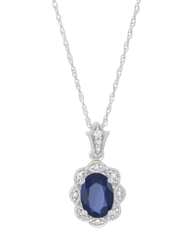 Macy's Sapphire (1 Ct. T.w.) & Diamond Accent Oval 18" Pendant Necklace In 14k White Gold