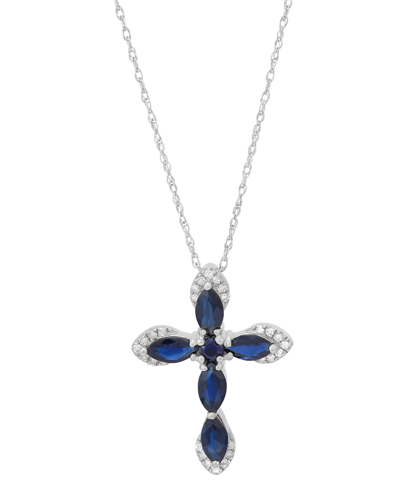 Macy's Sapphire (1-1/10 Ct. T.w.) & Diamond Accent Cross 18" Pendant Necklace In 14k White Gold