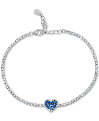 Macy's Blue Spinel (1/5 Ct. T.w.) & Lab-grown White Sapphire (1-1/4 Ct. T.w.) Heart Tennis Bracelet In Ster