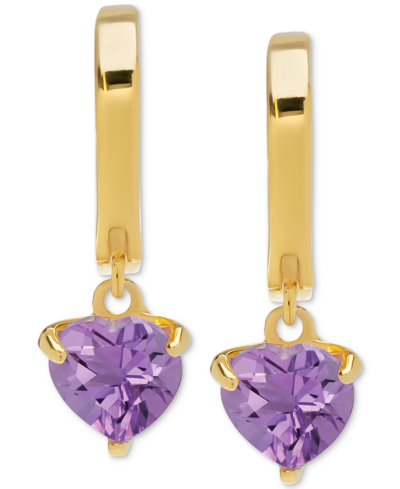 Macy's Amethyst Heart Dangle Huggie Hoop Earrings (1-3/8 Ct. T.w.) In 14k Gold-plated Sterling Silver