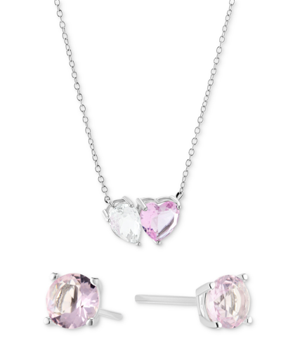 Giani Bernini 2-pc. Set Cubic Zirconia Pear & Heart Pendant Necklace & Round Stud Earrings In Sterling Silver, Cre In Pink