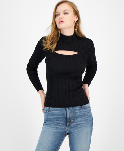 Guess Women's Clarita Long-sleeve Ribbed Cutout Sweater In Jet Black A