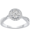 Macy's Diamond Halo Cluster Twist Shank Engagement Ring (1/2 Ct. T.w.) In 14k White Gold In White Gold