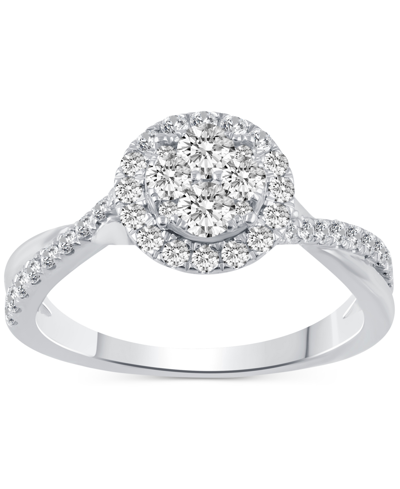 Macy's Diamond Halo Cluster Twist Shank Engagement Ring (1/2 Ct. T.w.) In 14k White Gold
