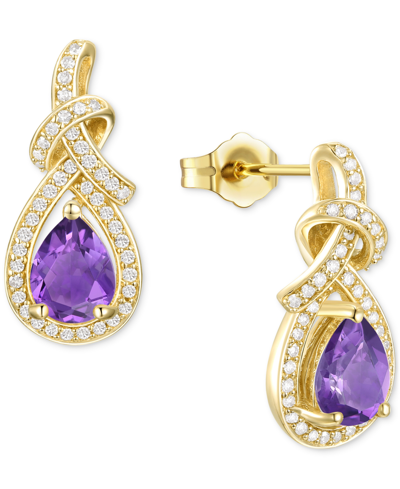 Macy's Amethyst (1-1/4 Ct. T.w.) & Lab-grown White Sapphire (1/3 Ct. T.w.) Swirl Drop Earrings In 14k Gold-